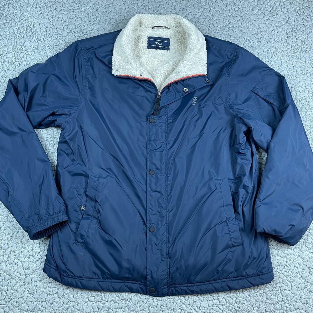 IZOD Mens Midweight Sherpa Lined All Weather Tech Jacket Navy Size Large